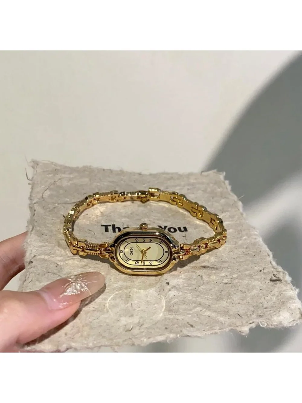 Women's Gold Oval Vintage Bracelet Small Quartz Dress Bangle Analog Wrist Watch